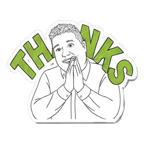 Man praying with Thanks text Office Guy Daily Vibes sticker for expressive chats and social replies.