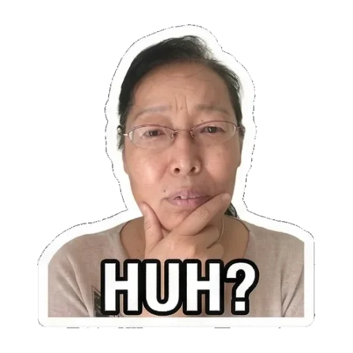 女性困惑地问HUH? Mom's Daily Reactions sticker for expressive chats and social replies.