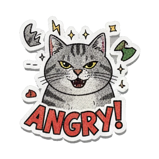 angry cat with lightning bolts Retro Grumpy Cat Vibes sticker for expressive chats and social replies.