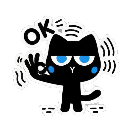 黑猫比OK手势 Keith Haring Style Black Cat sticker for expressive chats and social replies.