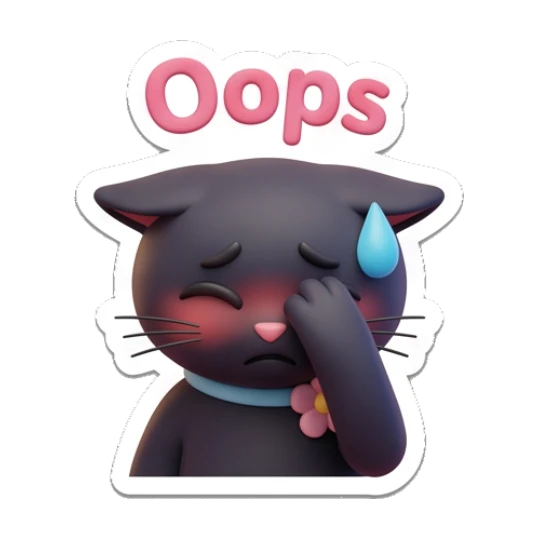 Embarrassed black cat covering face, text Oops. Playful Black Cat Daily sticker for expressive chats and social replies.