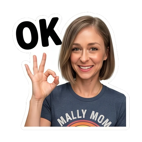 Mom making an OK gesture with a confident smile. Mally Mom Daily Life sticker for expressive chats and social replies.