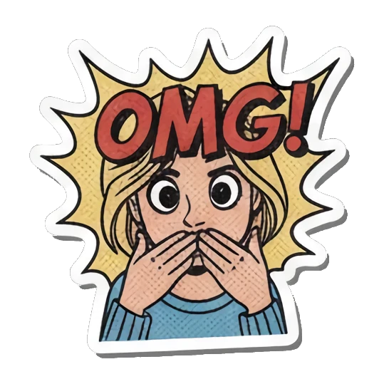 Shocked face "OMG!" Retro Slang Girl sticker for expressive chats and social replies.