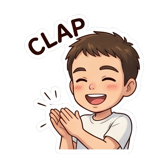 Boy clapping hands with a joyful expression. Daily Life of a Chibi Boy sticker for expressive chats and social replies.