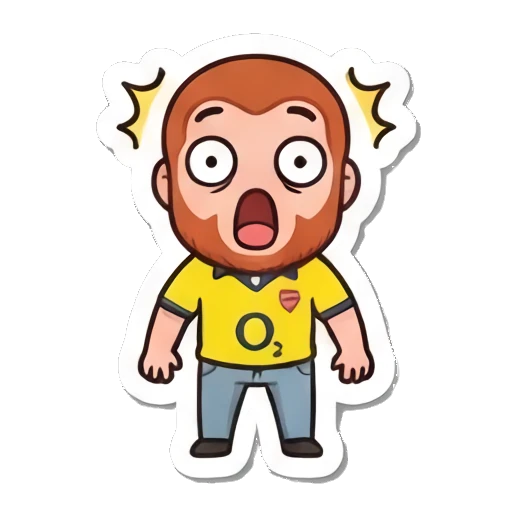 Red-bearded man looking shocked with wide eyes and open mouth. Red-Bearded Football Fan sticker for expressive chats and social replies.
