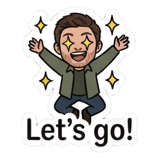 Man jumping with excitement and star sparkles around him Everyday Guy Expressions sticker for expressive chats and social replies.