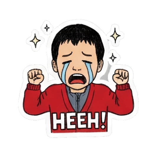 crying boy with sparkles Red Sweater Boy Daily Life sticker for expressive chats and social replies.