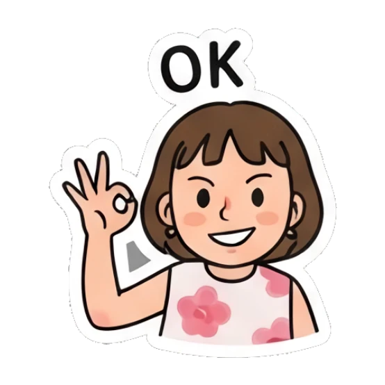 Girl making OK hand gesture, smiling, text OK Cheerful Girl Daily Vibes sticker for expressive chats and social replies.