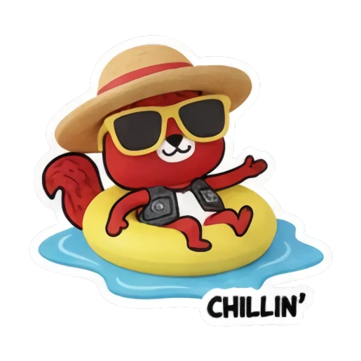 squirrel wearing hat and sunglasses Summer Red Squirrel Adventures sticker for expressive chats and social replies.