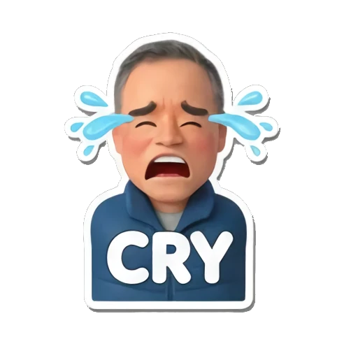 crying man with blue tears Cheerful Middle-Aged Man Daily Life sticker for expressive chats and social replies.