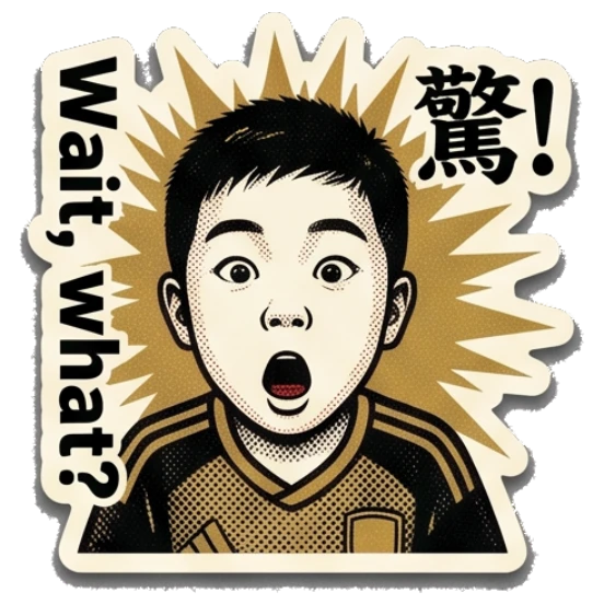 Shocked boy with wide eyes and open mouth, radiating surprise. Young Soccer Fan Expressions sticker for expressive chats and social replies.