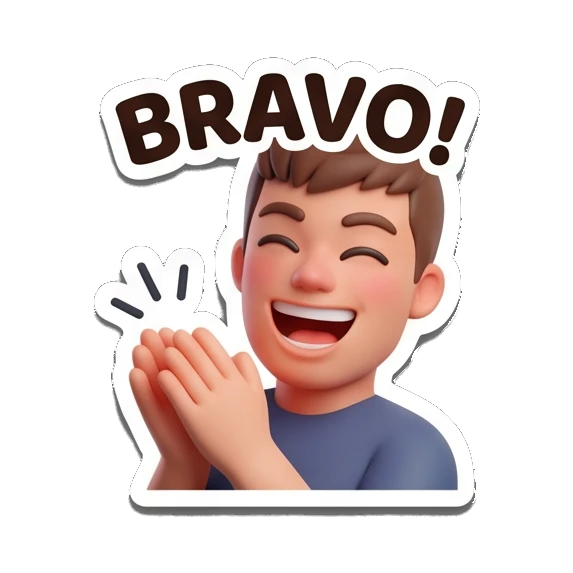 Boy clapping hands with BRAVO! text Cheerful 3D Boy Daily Expressions sticker for expressive chats and social replies.