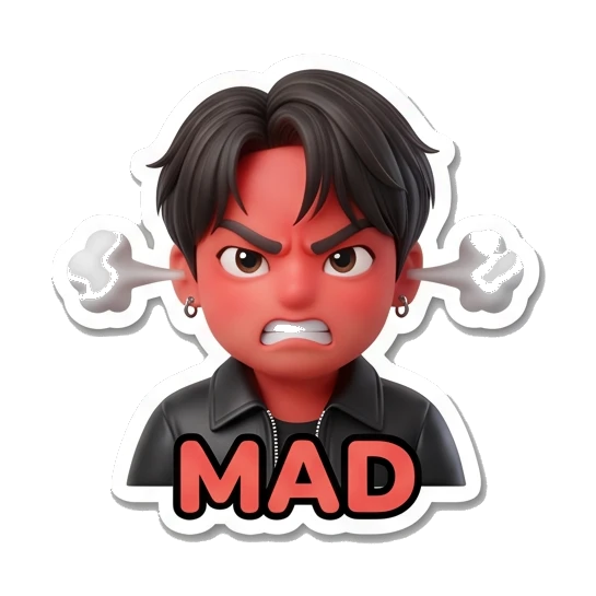 Charming boy turning red with steam from ears in anger and 'MAD' text Charming Boy Daily Expressions sticker for expressive chats and social replies.
