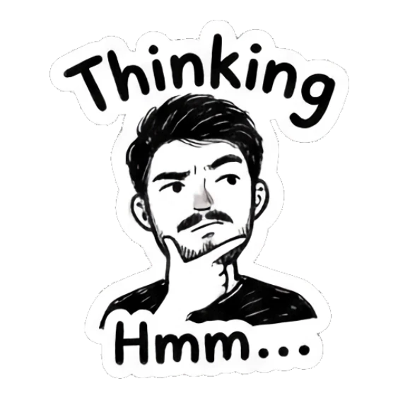 Man touching his chin in a thoughtful, pondering pose. Doodle Guy Daily Vibes sticker for expressive chats and social replies.