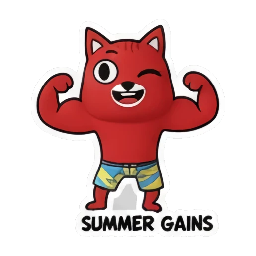 muscular squirrel flexing arms Summer Red Squirrel Adventures sticker for expressive chats and social replies.