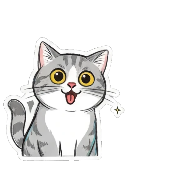 Happy cat saying OMG Mischievous Meow Moments sticker for expressive chats and social replies.