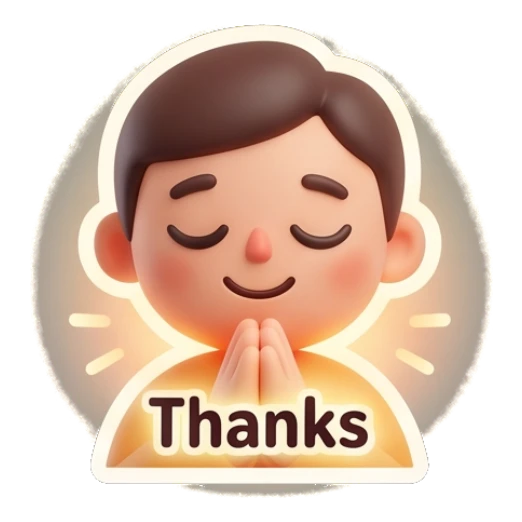 Grateful boy with hands together in prayer pose saying Thanks. Cute Boy Daily Expressions sticker for expressive chats and social replies.