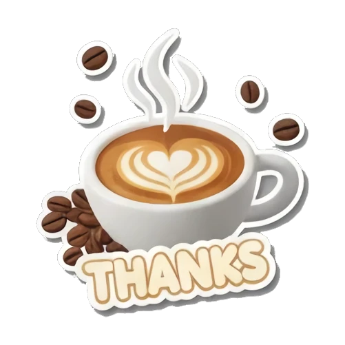 职场男士面对咖啡杯，双手合十，文字THANKS Office Guy Daily Vibes sticker for expressive chats and social replies.