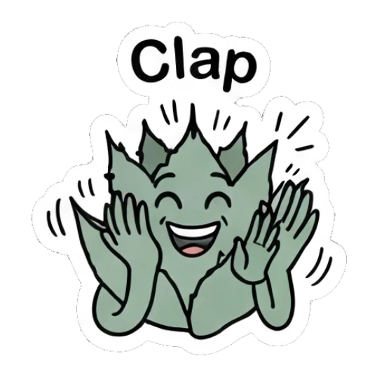 Excited aloe plant clapping its leaves. Cheerful Aloe Adventures sticker for expressive chats and social replies.