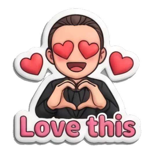 Man making a heart shape with hands and 'Love this' text Professional Suit Guy sticker for expressive chats and social replies.
