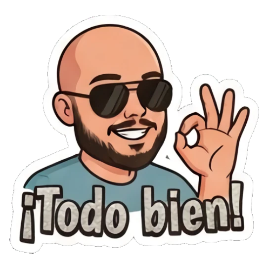 Bald man wearing sunglasses giving an OK sign, text Todo bien Bald Guy Daily Vibes sticker for expressive chats and social replies.