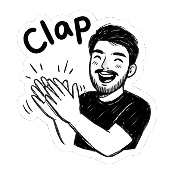 Man clapping hands with a joyful and impressed expression. Doodle Guy Daily Vibes sticker for expressive chats and social replies.