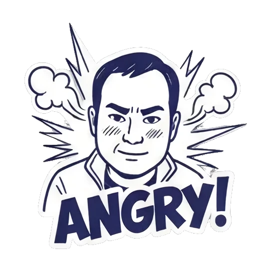 Man looking angry with ANGRY text and explosive background Cool Guy Daily Life sticker for expressive chats and social replies.