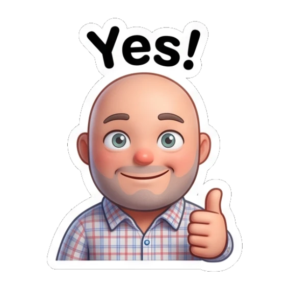 Bald man giving a thumbs up with a Yes expression. Bald Guy Daily Vibes sticker for expressive chats and social replies.