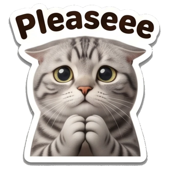 Pleading tabby cat with hands together with Pleaseee text Tabby Cat Daily Expressions sticker for expressive chats and social replies.
