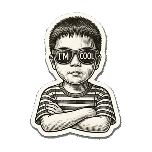 Cool boy with sunglasses. Little Boy's Engraved Emotions sticker for expressive chats and social replies.