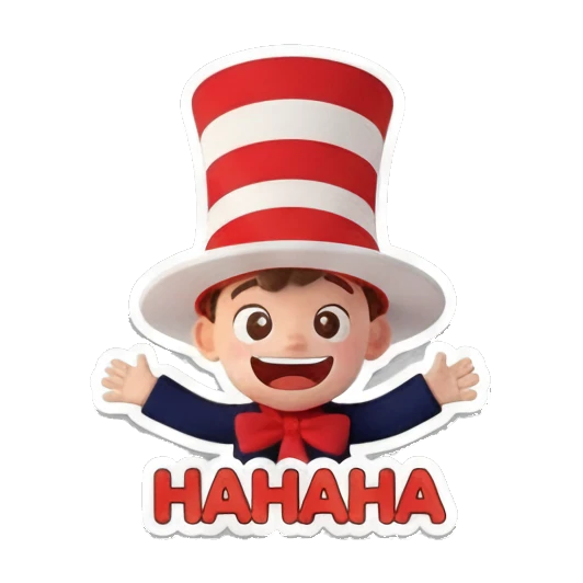 Happy boy laughing Hahaha Whimsical Hat Boy Adventures sticker for expressive chats and social replies.