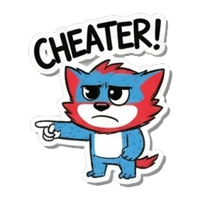 Gamer cat pointing and accusing with text CHEATER Gamer Cat Adventures sticker for expressive chats and social replies.