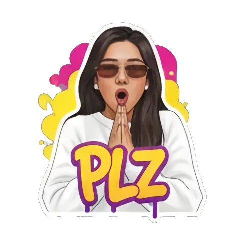 双手合十Plz Graffiti Girl Vibes sticker for expressive chats and social replies.