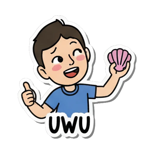 holding a seashell Summer Boy Adventures sticker for expressive chats and social replies.