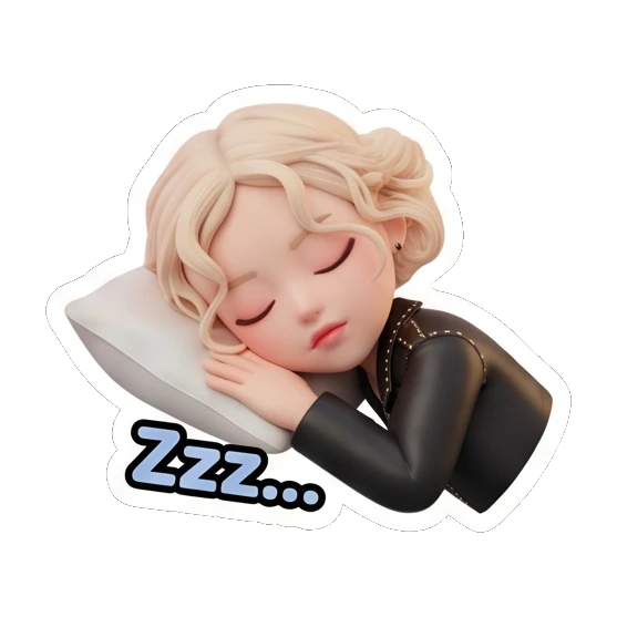 金发女孩趴在枕头上睡觉，表情安详，文字Zzz... Blonde Rocker Girl Daily sticker for expressive chats and social replies.