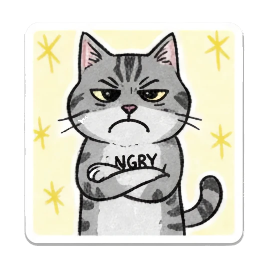Tabby cat looking angry with crossed arms and text NGRY. Doodle Tabby Cat Daily sticker for expressive chats and social replies.