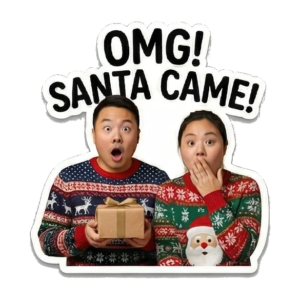 Couple opening Christmas gifts Christmas Couple Adventures sticker for expressive chats and social replies.