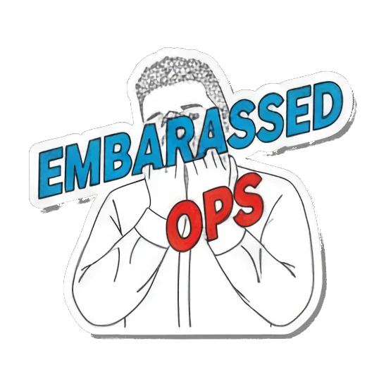 Man blushing with Embarrassed Ops text Office Guy Daily Vibes sticker for expressive chats and social replies.