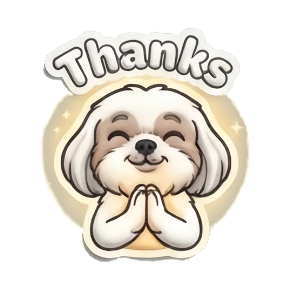 Shih Tzu with hands together in a thankful prayer pose Puffy Shih Tzu Pals sticker for expressive chats and social replies.