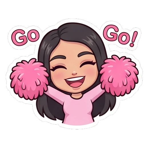 Girl cheering with pink pom-poms Cheerful Girl Daily Life sticker for expressive chats and social replies.