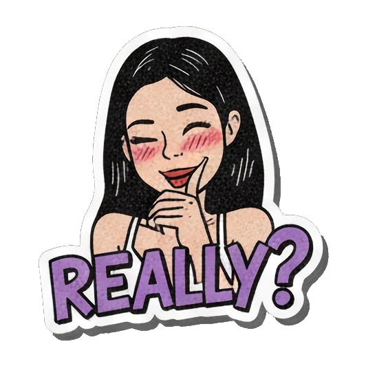 Girl looking thoughtful with hand on chin, text REALLY? Retro Comic Girl Expressions sticker for expressive chats and social replies.