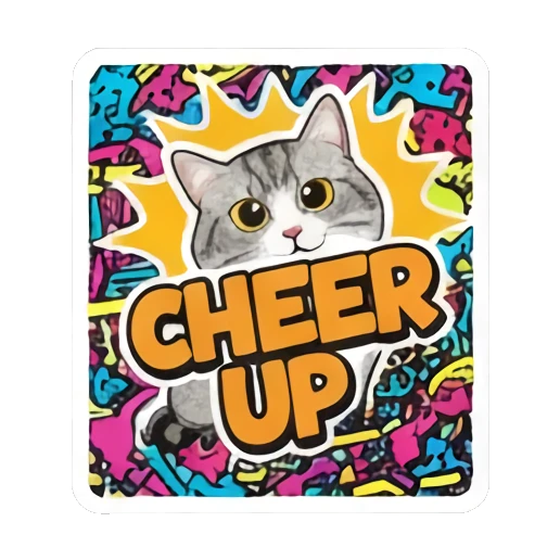 Cat cheering with excitement and CHEER UP text Retro Graffiti Cat Vibes sticker for expressive chats and social replies.