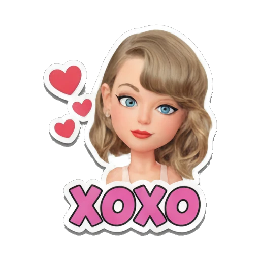 Blonde girl surrounded by hearts, XOXO text. Taylor Style 3D Adventures sticker for expressive chats and social replies.