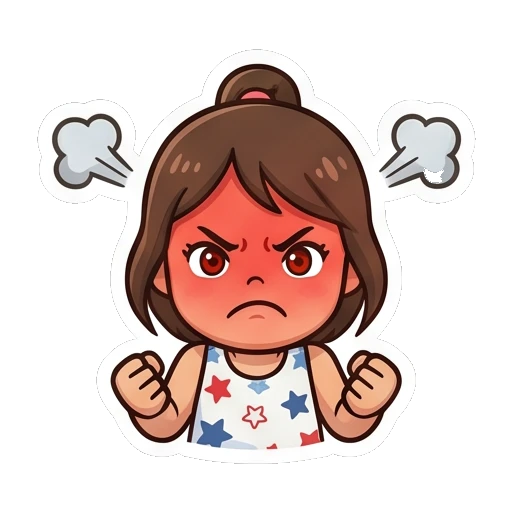 Girl looking furious with red face and steam Cheerful Star Girl Adventures sticker for expressive chats and social replies.