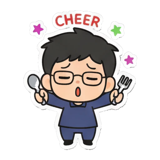 Boy with glasses holding cutlery ready to eat Cheerful Glasses Boy Daily sticker for expressive chats and social replies.