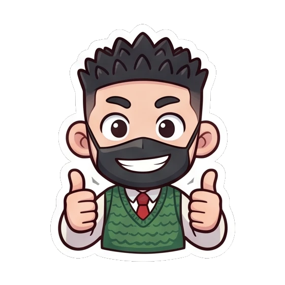 Happy boy giving a double thumbs up Cheerful Masked Student sticker for expressive chats and social replies.
