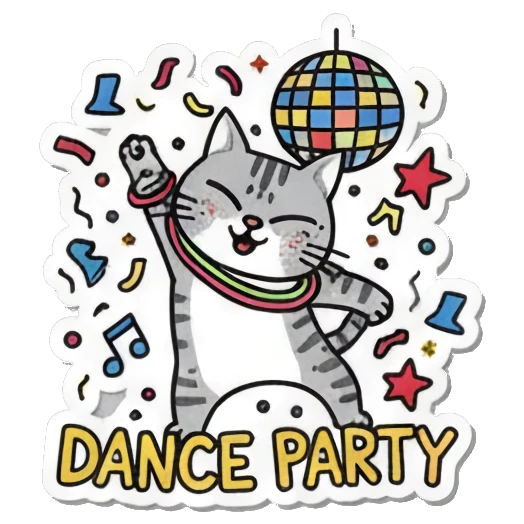 cat at a dance party Playful Tabby Cat Daily sticker for expressive chats and social replies.