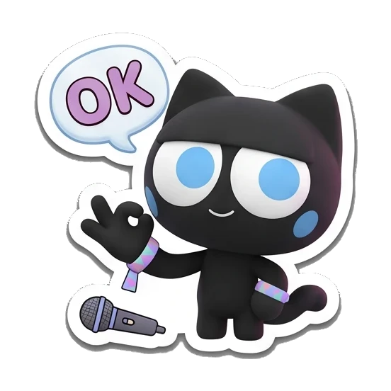 黑猫比OK手势 Melodic Black Cat sticker for expressive chats and social replies.