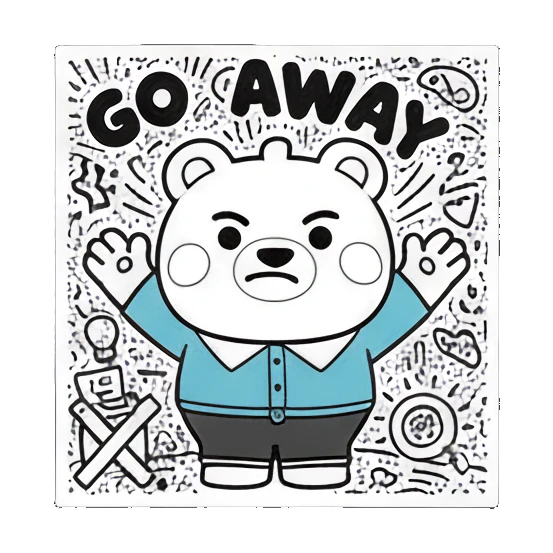 Bear waving hands dismissively with GO AWAY text Doodle Bear Summer Vibes sticker for expressive chats and social replies.