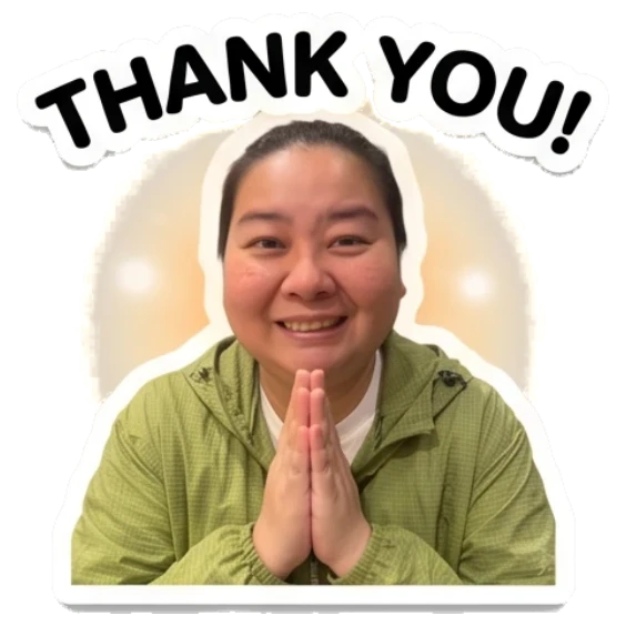 Woman with hands together in thank you gesture Daily Life of a Friendly Woman sticker for expressive chats and social replies.
